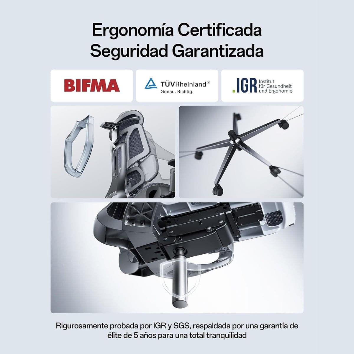 Certificaciones BIFMA, TÜV Rheinland e IGR, versión gris